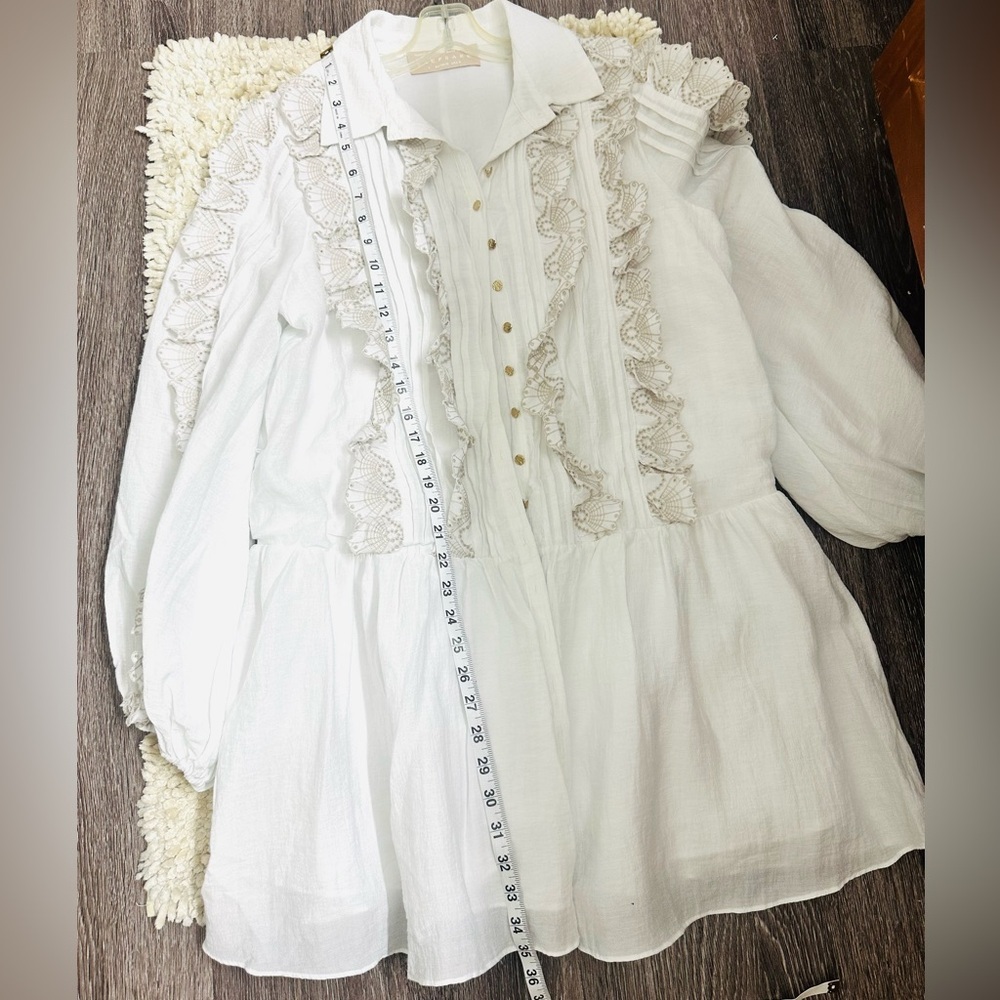 Keepsake the Label White Lace Ruffles Long Puff Sleeves Mini Dress US L-8/UK 12 - Picture 8 of 9